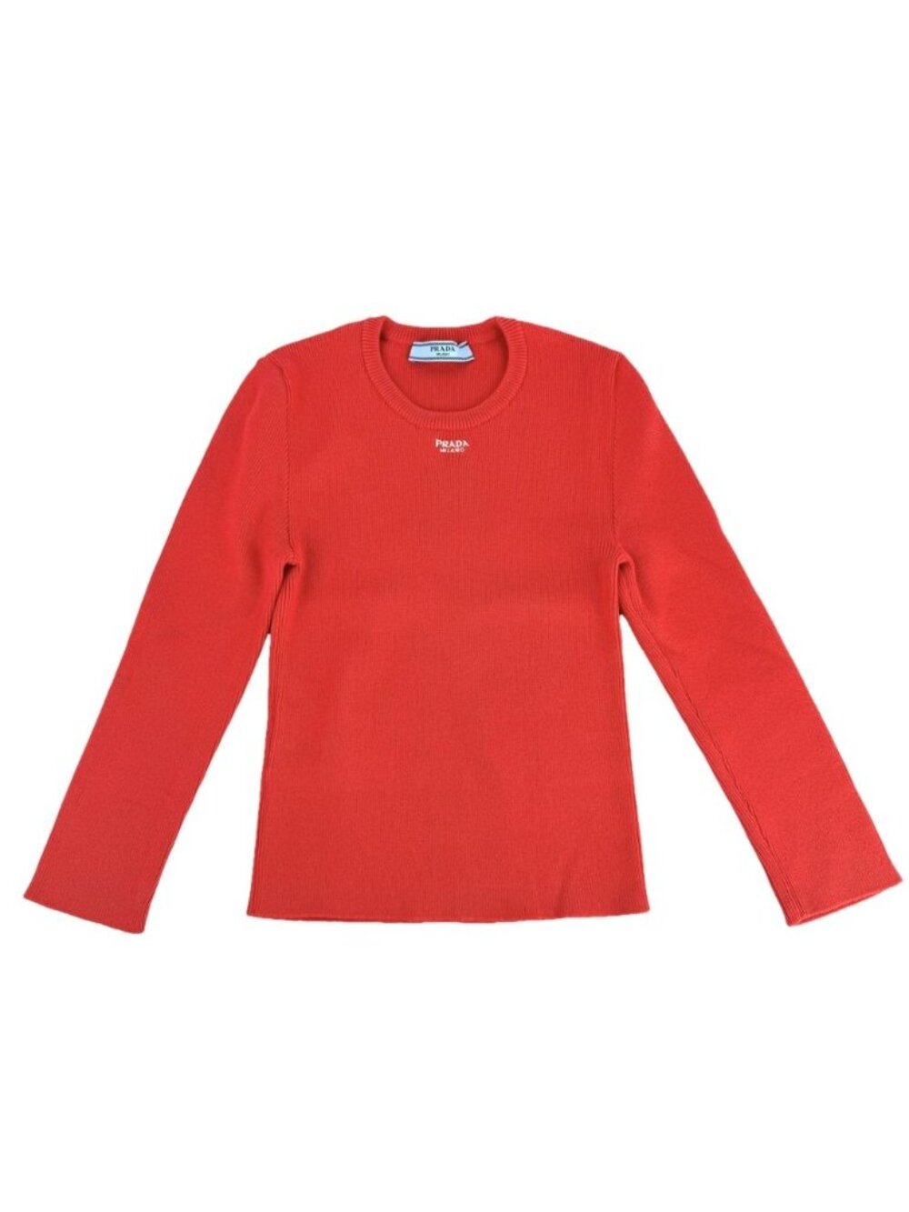 Prada Knit Logo Cropped Long Sleeve Top Red Cotton Polyamide Elastane Autumn 36